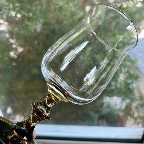 Set of 6 Libbey Stemmed Tulip Glasses Smoky Base 6.5” Vintage Goblets - Picture 6 of 9